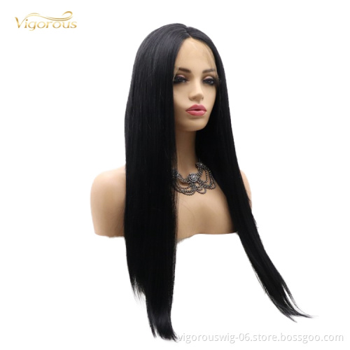 African High Quality Wholesale Pre Plucked Long Black Cheap Fiber Hair Heat Resistant Synthetic Wigs Lace Front Wigs